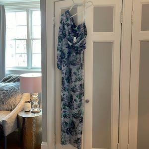 BCBG one shoulder Spring floral long flowing top size small nwt not a dress
